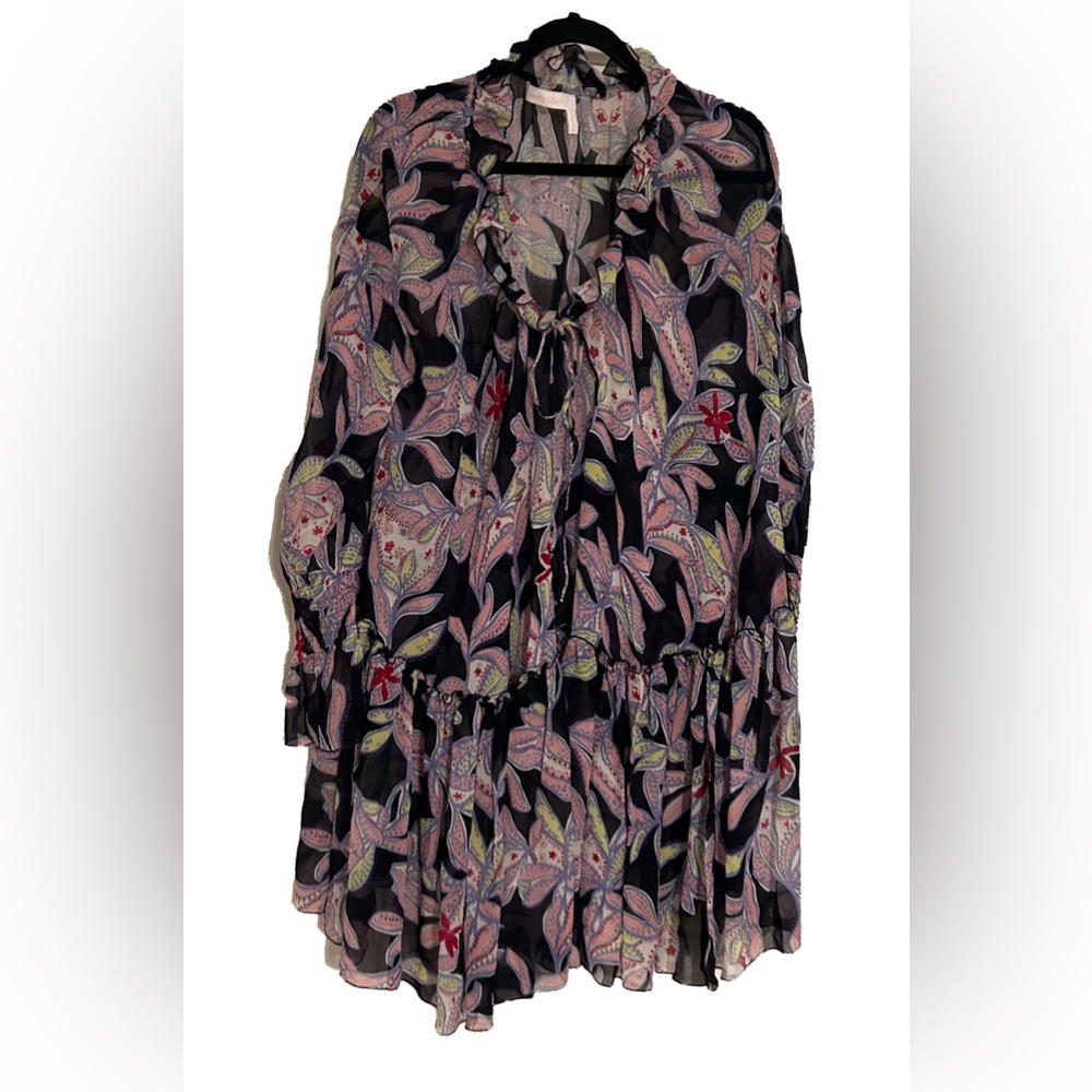 See By Chloe Black and Pink Floral Long Sleeve Dress